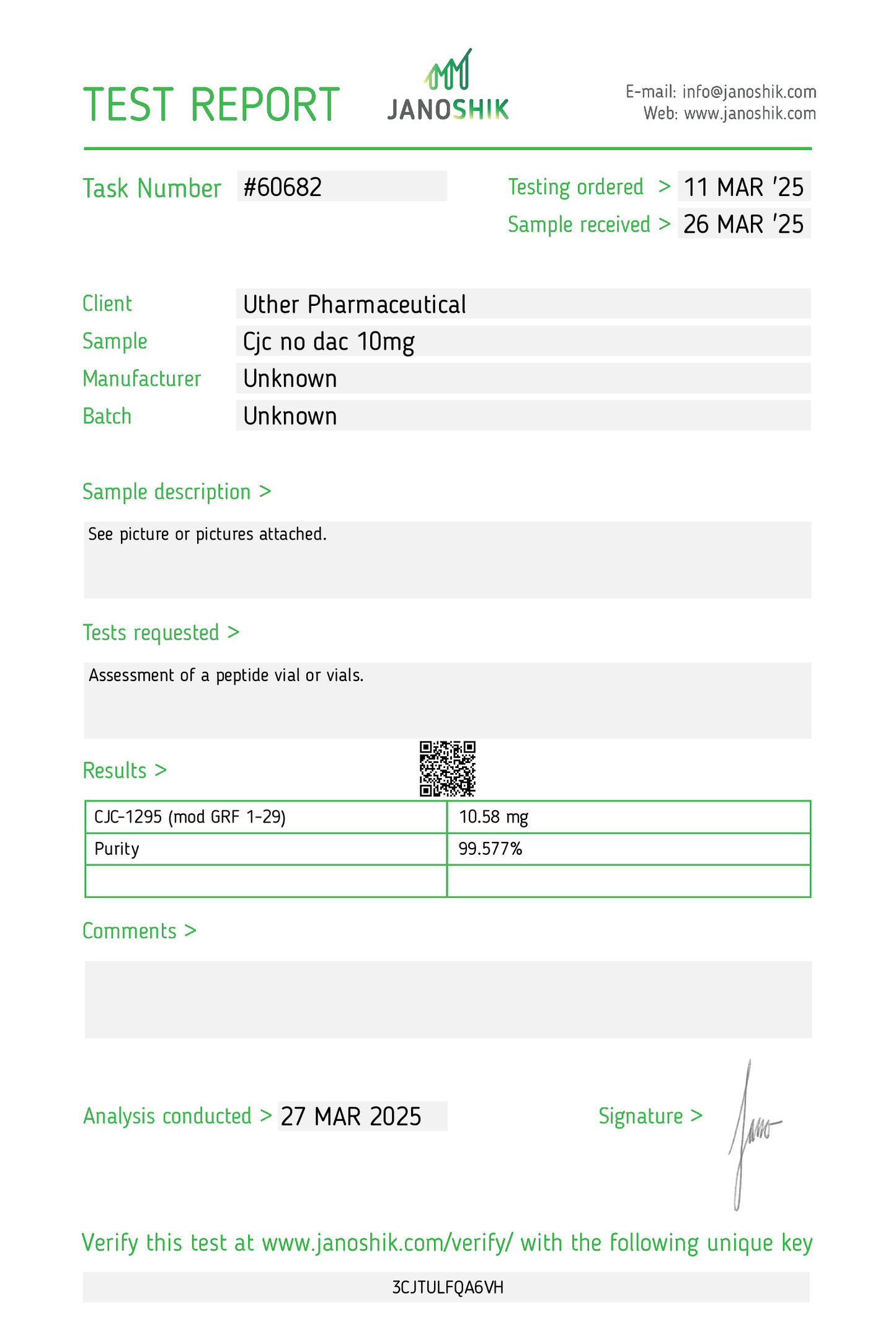 CJC-1295 10mg / Utan DAC